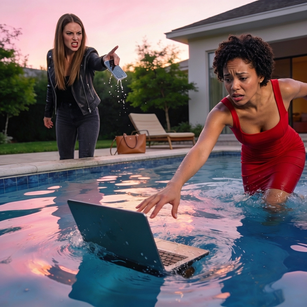 She threw my laptop into the pool because I wouldn’t give her $20K, then called it an accident.
