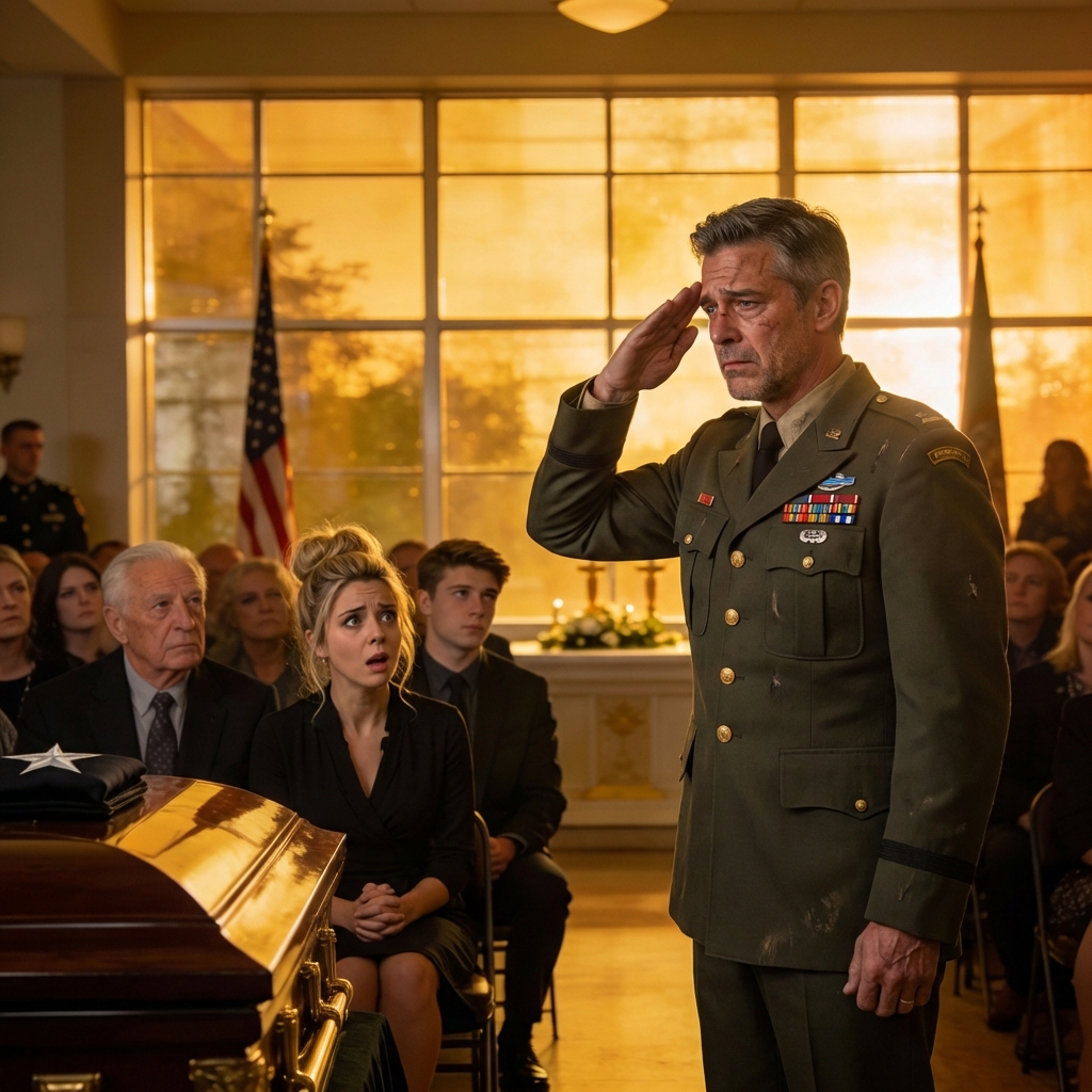 At my mom’s funeral, my uncle stood up and said, “She deserved to die alone.” Then a stranger in uniform walked in, placed a Silver Star on her chest… And made the entire room go silent.