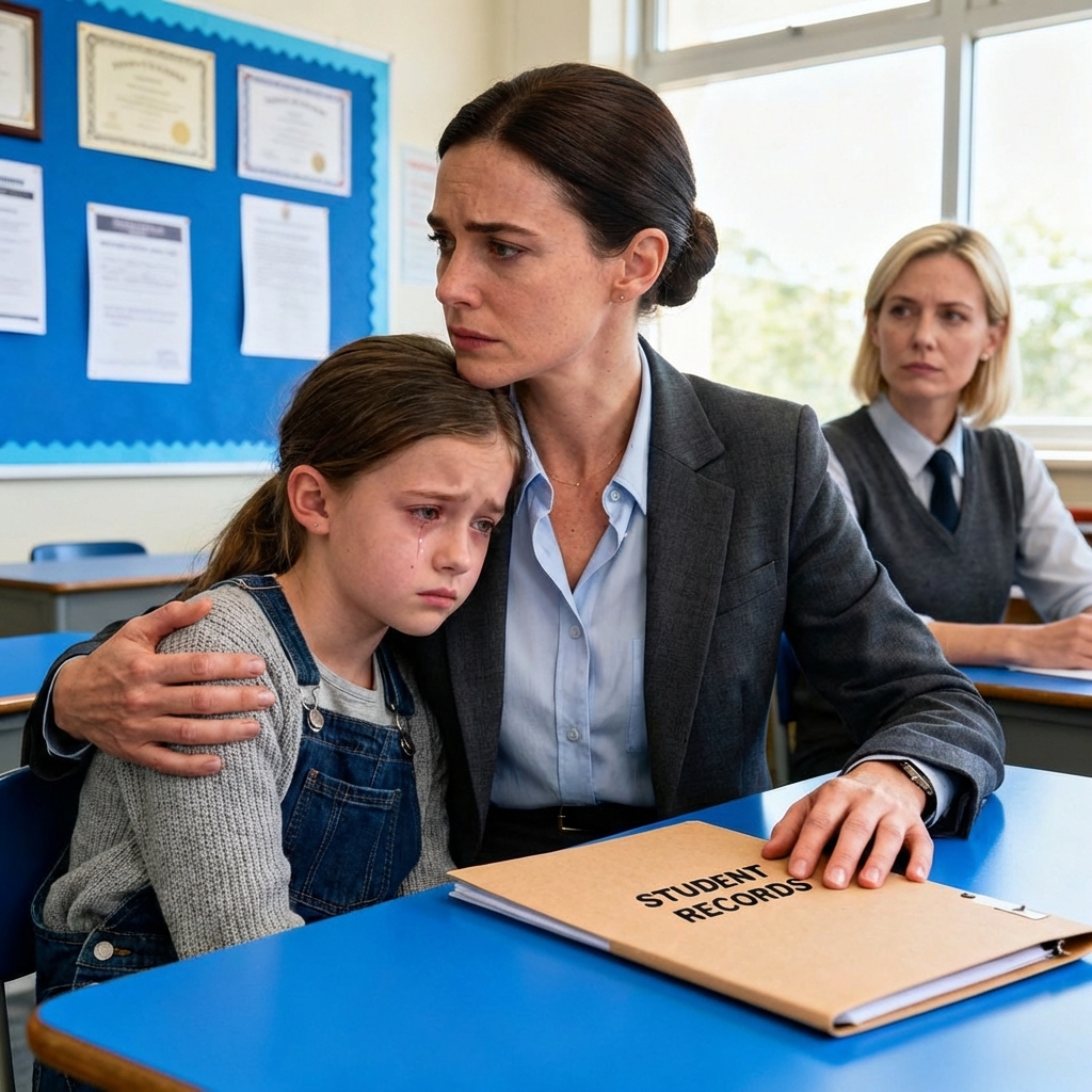 My daughter came home crying after her school event and asked if she was “a nobody.” I stayed silent during the school meeting and let the teacher speak. Then I slid a folder across the table—and her career ended on page five.