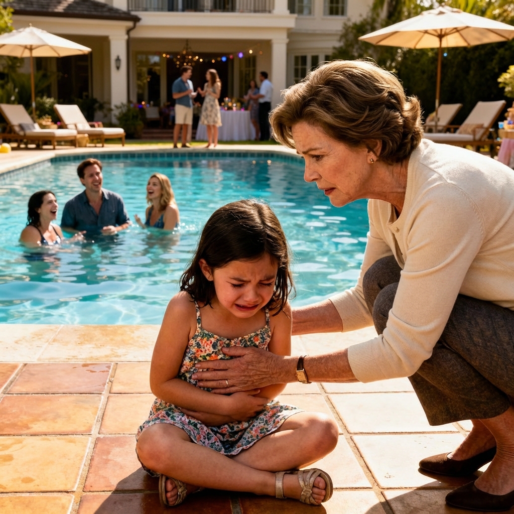 At our family pool party, my 4-year-old granddaughter refused to change—and no one cared why. But when she followed me into the bathroom and whispered, “Grandma… can I tell you a secret?” everything I thought I knew about my son shattered.