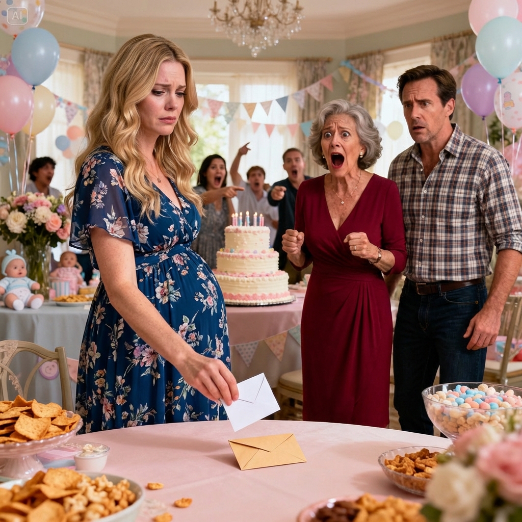 At my own baby shower, my mother-in-law announced they’d be doing a paternity test “just to be safe.” My husband agreed like it was nothing. So I stood up and told them the test had already been done — but not for him… for his father.