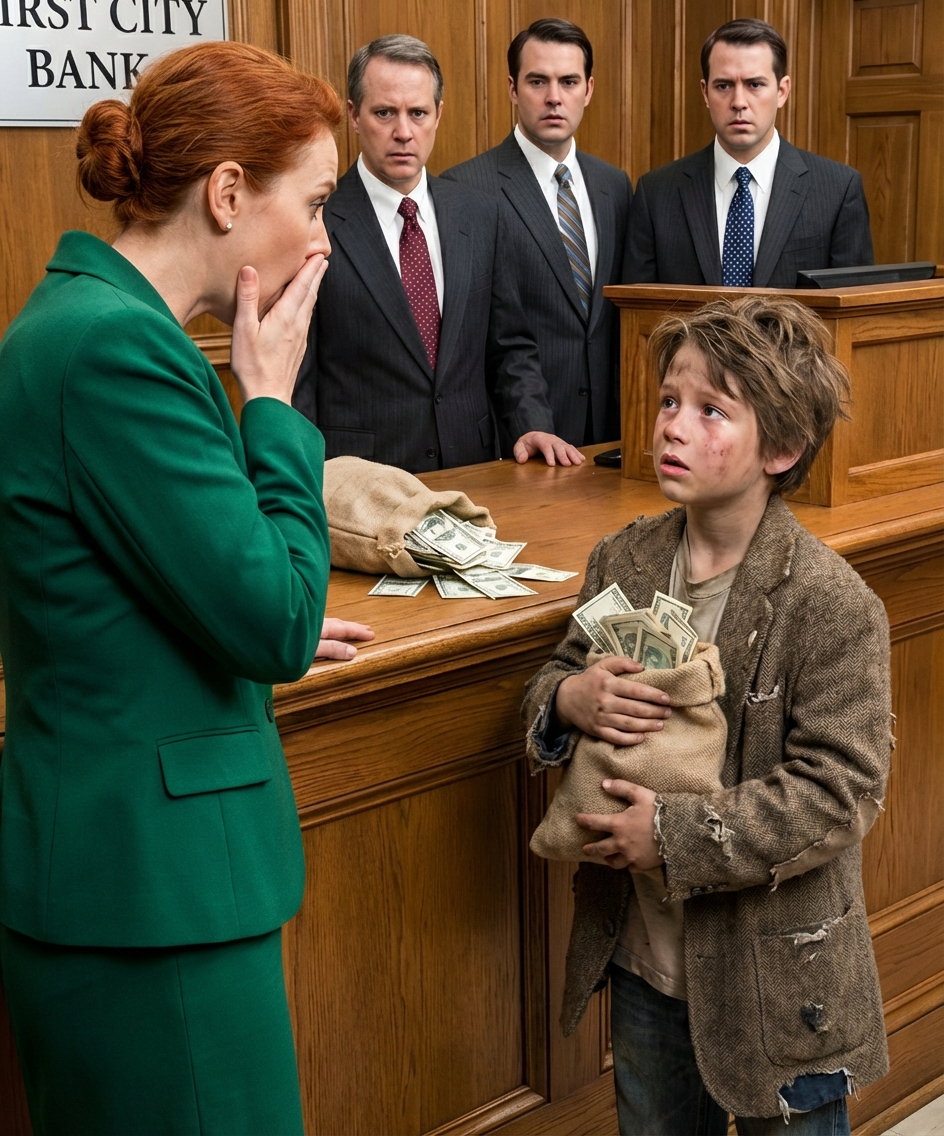 Sorrisero quando un ragazzino povero entrò in banca con una borsa consumata… ma appena la aprì, le risate si spensero