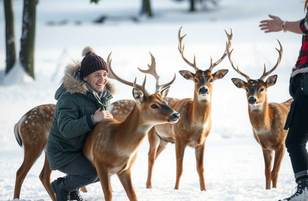 Uomo salva una famiglia di cervi bloccata su un lago ghiacciato nei pressi del Lago di Como