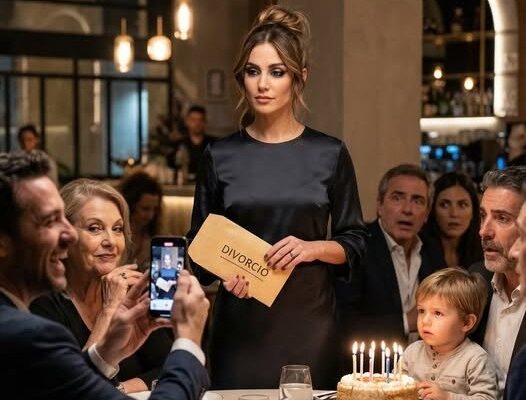Alla cena per il sesto compleanno di mio figlio, mia suocera sorrise e lasciò una busta: «Divorzio, da parte di tutti noi». Álvaro prese il telefono: «Vediamo come piangi». Deglutii a fatica, dissi «grazie» e mi alzai. Mentre ridevano, pensai: «Che peccato… sono arrivati ​​troppo tardi». Me ne andai con i documenti in mano e un segreto che mi ero aggrappato e che avrebbe incendiato le loro vite. Riesci a indovinare di cosa si tratta?