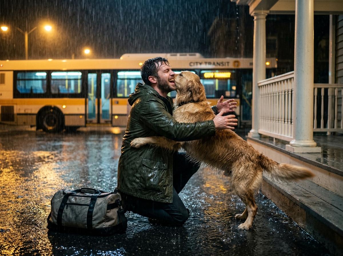 Dopo la morte di sua madre, un giovane veterano di guerra tornò nella casa della sua infanzia e trovò il suo fragile Golden Retriever ancora disteso sul portico, che lo aveva atteso fedelmente ogni singolo giorno negli ultimi tre anni.