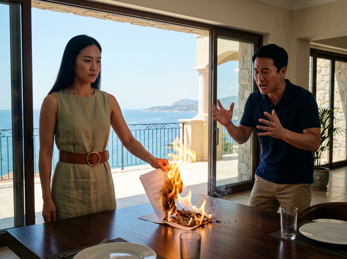 Mio marito pensava di potermi mettere all’angolo durante la nostra luna di miele: o pago io la vacanza di lusso di tutta la sua famiglia, oppure lui chiede il divorzio. Non ho discusso. Ho sorriso, ho dato fuoco al nostro certificato di matrimonio e ho detto: “Vai pure. Il contratto mi lascia la casa e 9 milioni di dollari.”